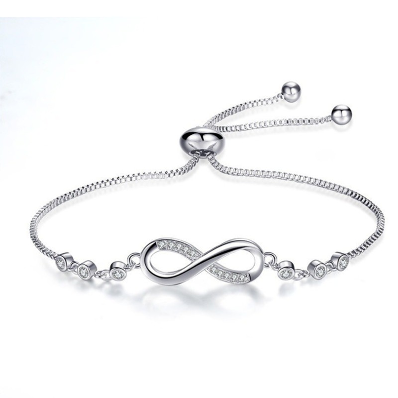 Korea Gelang Serut Titanium Emas Wanita Cinta tak Terbatas Pohon Kehidupan Hati ke Hati Bracelet Liontin Bracelet Perhiasan 8 bentuk gelang-Silver-1