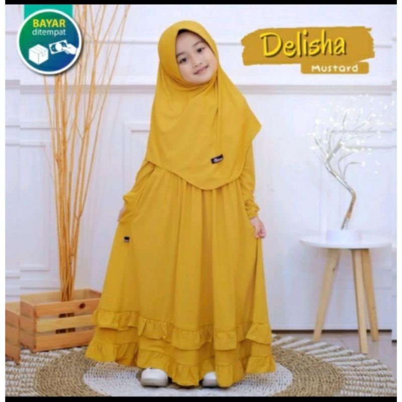 Gamis Anak Perempuan Delisha Free Hijab umur 6-8thn// Gamis Anak Delisha Set Hijab
