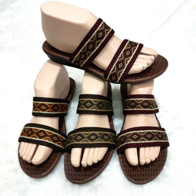 Sandal wanita murah ban 2 batik dan renda Felonie MRK  02 turki rajut