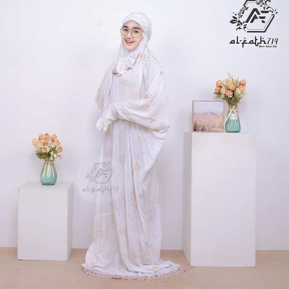 Mukena terusan dewasa jumbo bordir gracella mukena terusan rayon mukena lajuran dewasa2021 ◦ NPH.577