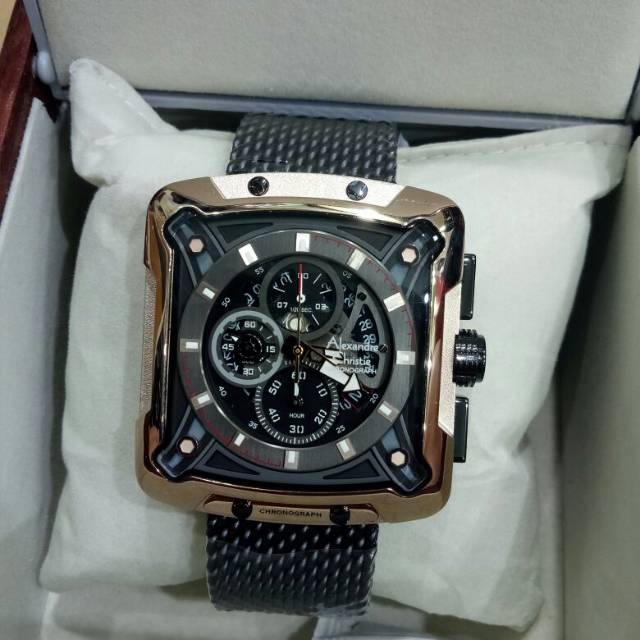Jam Tangan Keren Elegant Alexandre Christie Ac 3030 Rantai Black Gold Original