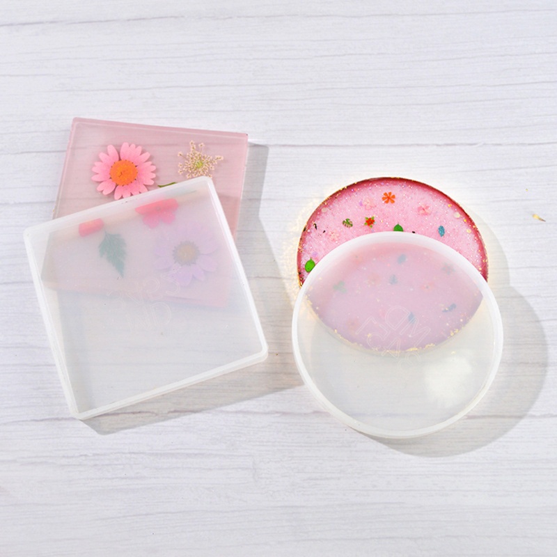 SIY  2Pcs Round Square Coaster Resin Mold Kit Geode Agate Resin Coaster Molds Tools