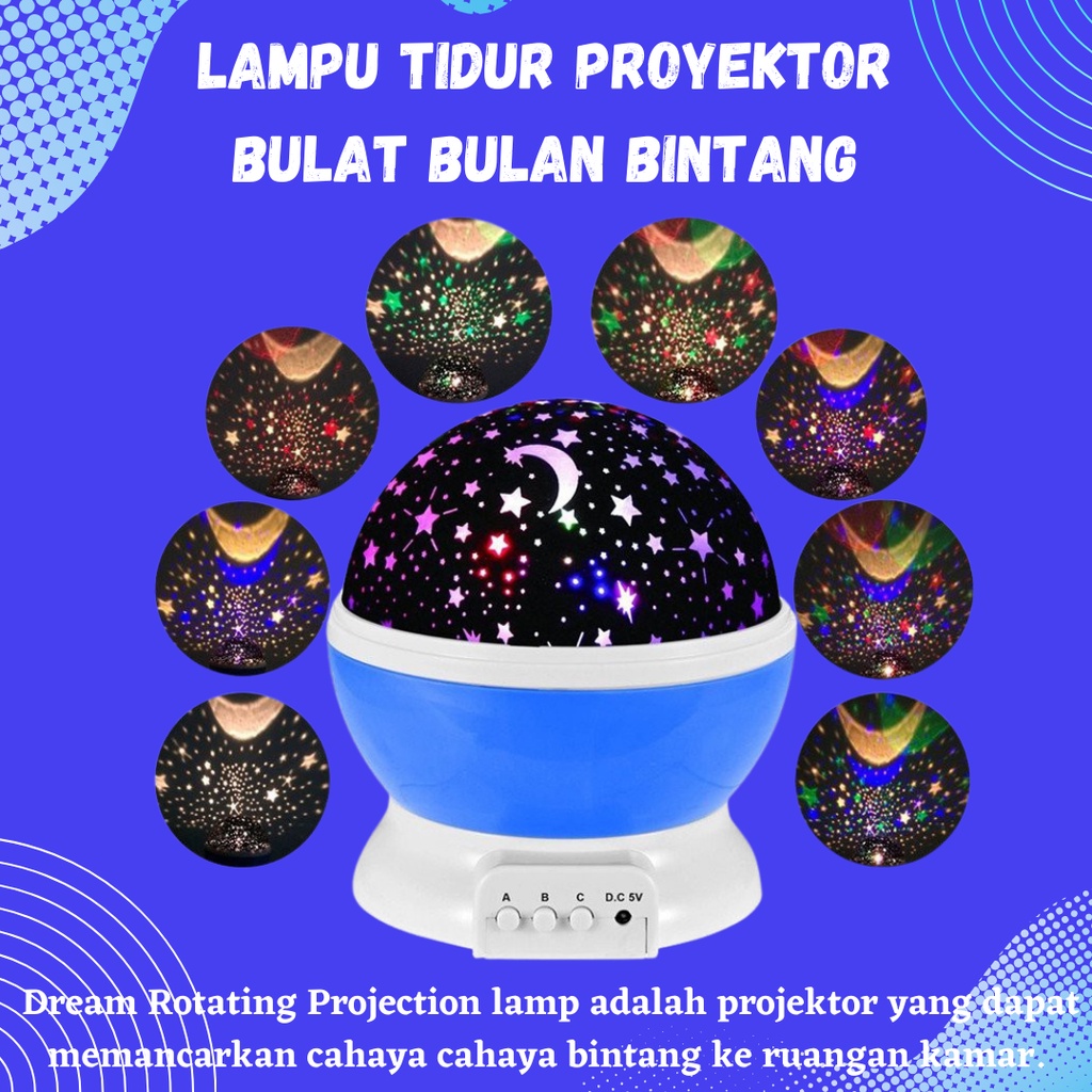 TERBARU!! Lampu tidur proyektor Bulat 1027a motif bulan bintang Dream rotating Pink Biru