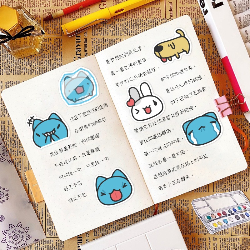 BugCat-Capoo kucing worm Kopi gelombang stiker lucu kartun anime Jurnal bahan Cangkir air tangan Buk