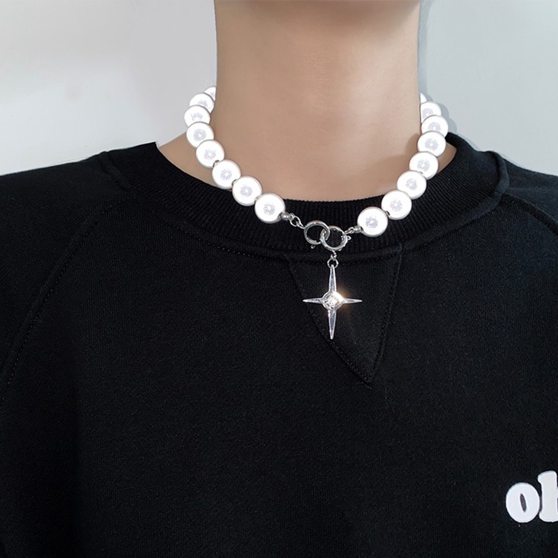 Cross Pearl Zircon Necklace Accessories Temperament Hip Hop Clavicle Chain