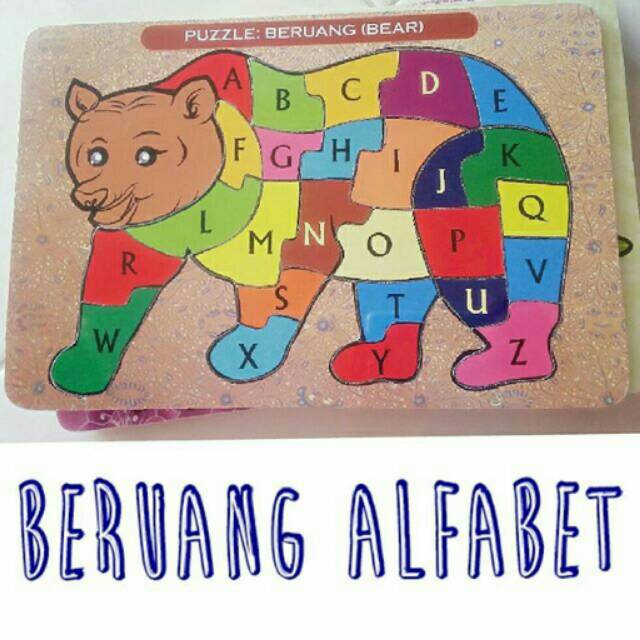 Puzzle kayu beruang alfabet/ angka/ hijaiyah