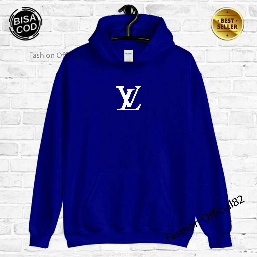 Sweater Hoodie Distro LV  Premium Text Putih Pria Wanita