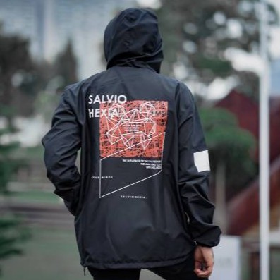 SALVIOHEXIA Jaket Waterpoof Taslan Jaket Outdoor Parasut Pria Hitam