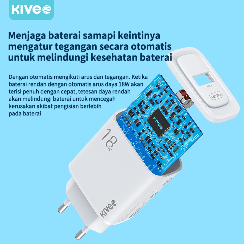 KIVEE charger oppo xiaomi Samsung fast charging 18w Quick 3.0 kepala charger original Wall Charger 3.1A 1 tahun garansi-5
