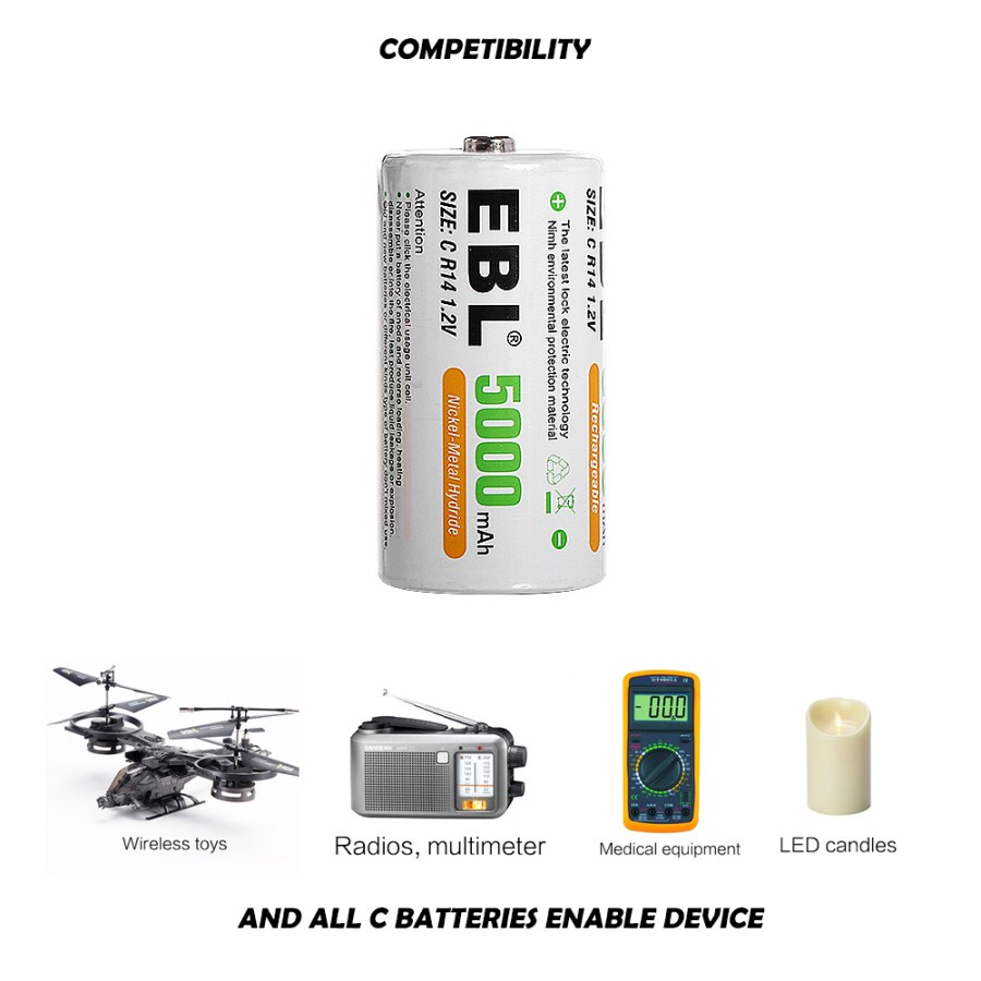 EBL 5000MAH BATTERY TYPE C RECHARGEABLE BATTERY BATERAI