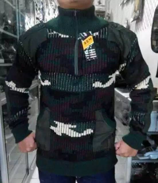 BP sweater pria rajut loreng hijau hitam / sweter rajut army tactical airsoft outdoor