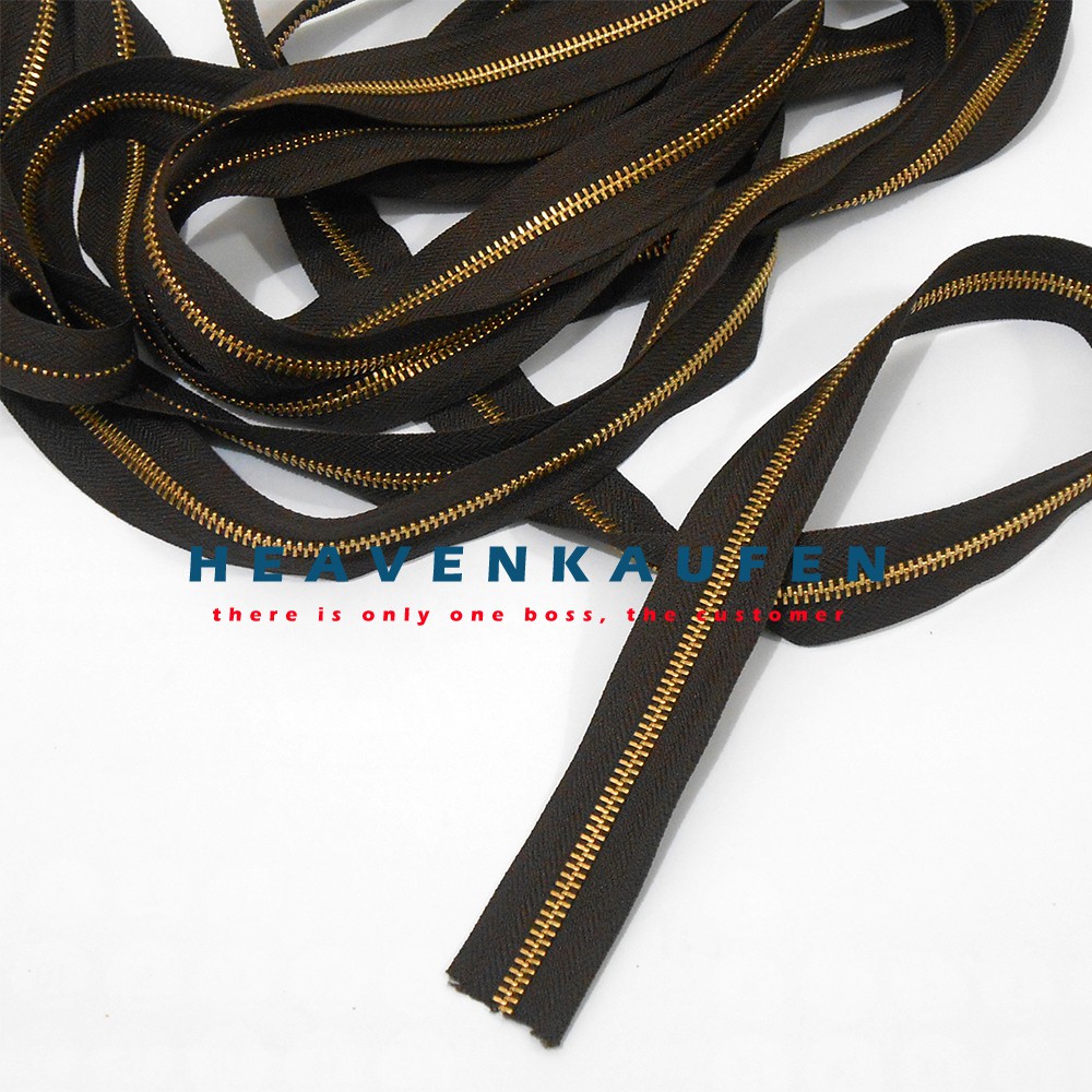 Resleting Zipper YKK Gigi Besi Meteran Coklat-Gold No. 5