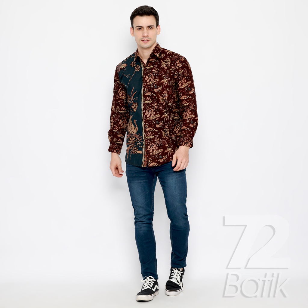 KEMEJA BATIK PRIA Slimfit Lengan Panjang Premium Two Tone Siang Sore Coklat Chokelat 721398 Cap 72 - Baju Kemeja Atasan Pakaian Setelan Batik Pria Cowok Laki Laki Remaja Keluarga Kantor Lengan Panjang Modern Slimfit Slim Fit Premium Kekinian