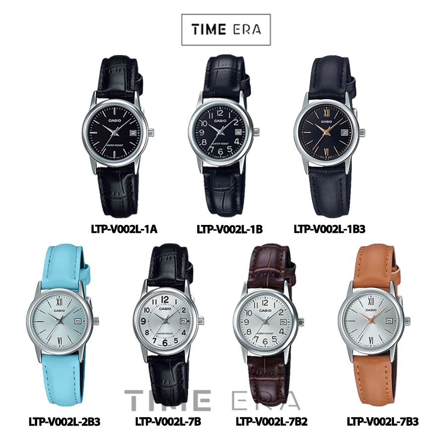 Casio General LTP V002L / LTP-V002L-7B2 1B Jam Tangan Kulit Wanita Analog Silver