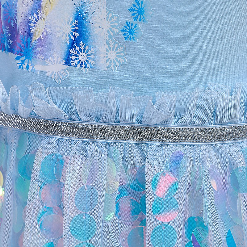 Kids girl Frozen Dress ANAK PEREMPUAN  Payet berkilauan Lengan pendek Frozen Kaos Rok