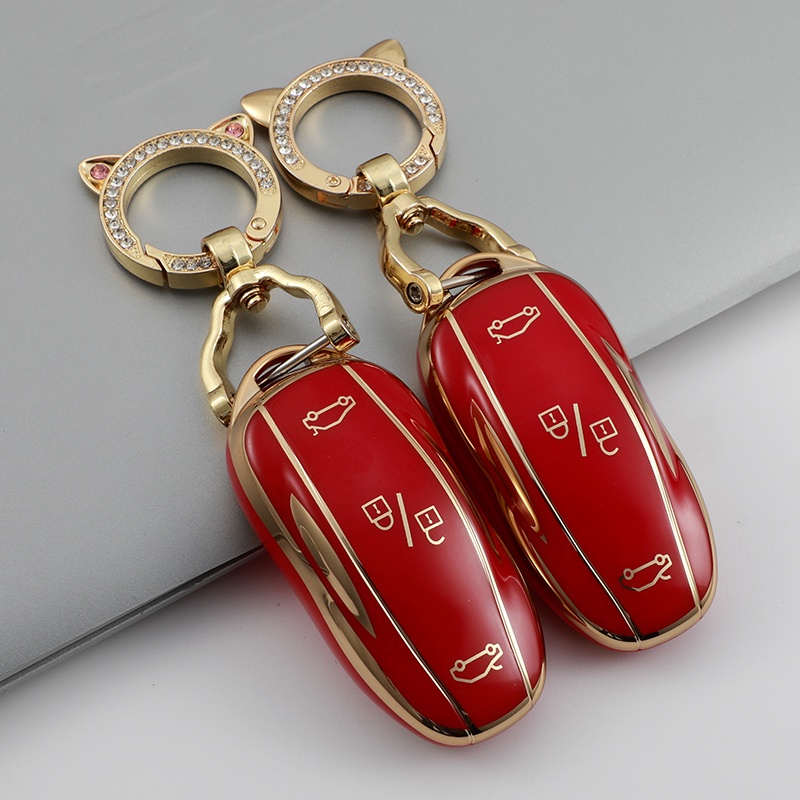 Casing Kunci Mobil Bahan TPU Lembut Warna Gold Untuk Tesla Model S