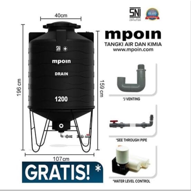 tangki air mpoin plus 1200 liter wave drain