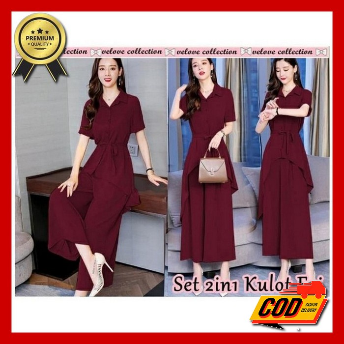 Setelan Wanita Casual Ala Korea Model Terbaru - One Set Baju Kaos Lengan Pendek Dan Celana Modis Set