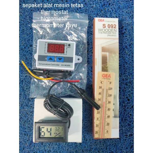 Thermostat digital ac 220v +higrometer+termometer kayu (paket penetas telur)