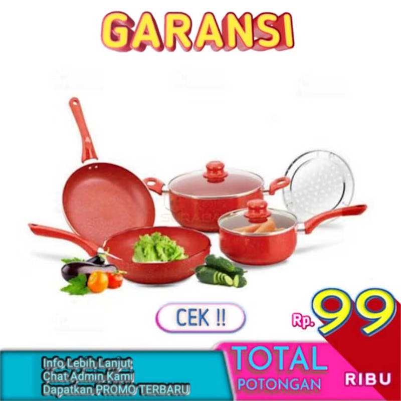 Panci Set Anti Lengket 7 Pcs Ada Pengukus Keramik