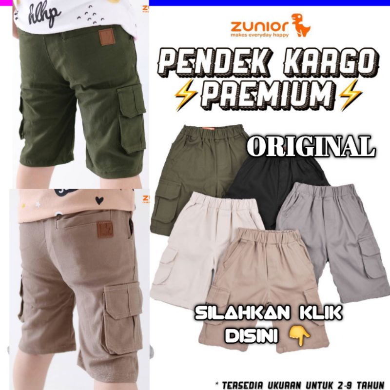 Celana Pendek Anak Laki laki Cargo Chinos Pdl Bahan Katun Warna Hitam Army Abu Banyak Saku Pakaian Harian Short Kargo ZUNIOR