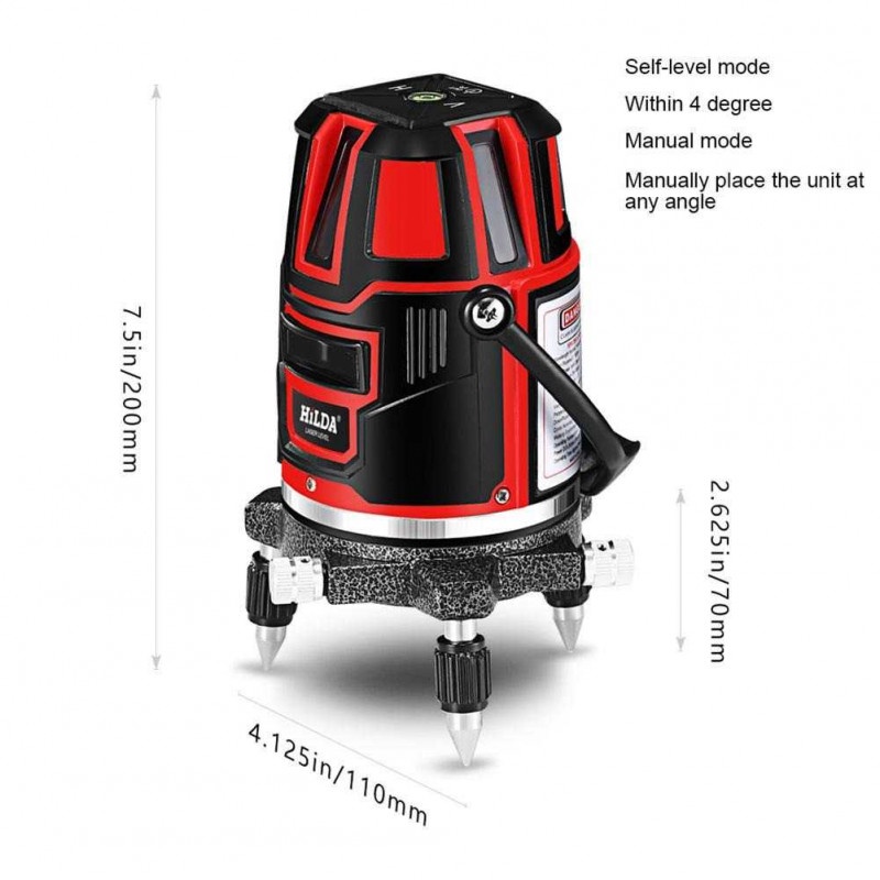 Laser Konstruksi Self Leveling 5 Line Laser Red Beam Infrared 4D IP54