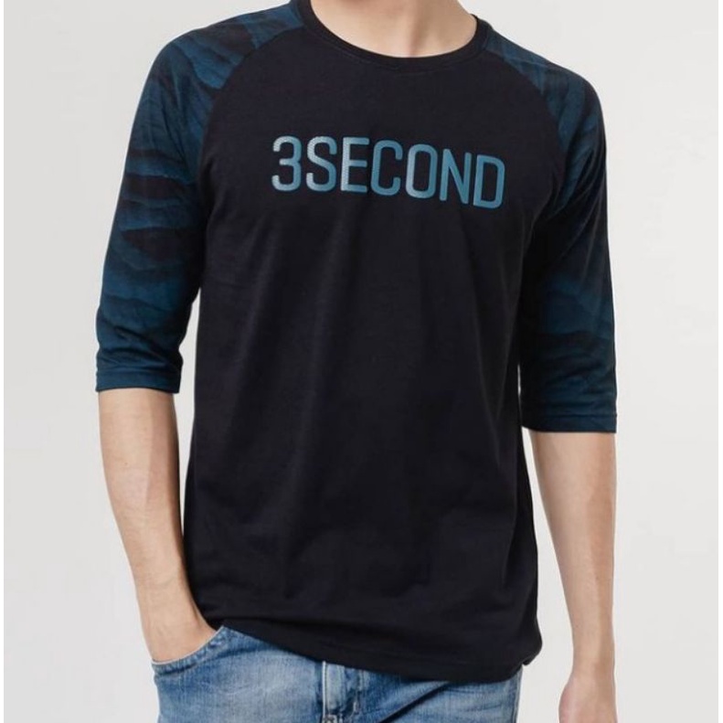 kaos Raglan pria Hitam hijau 3second