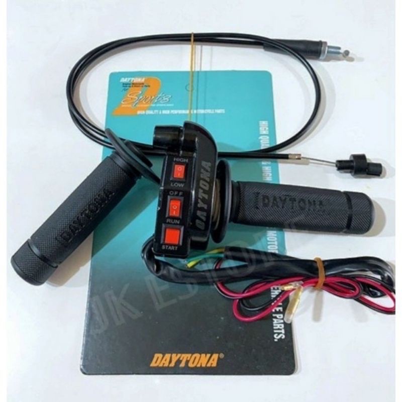 Gas Spontan ( Daytona ) Gas Kontan Sepontan Besi 1 kabel 3 &amp;2 tombol plus kabel 110 cm free Hand grip original impor universal motor bebek matic sport, vixion, tiger, supra, mx, satria fu, jupiter, shogun, Ninja 150 RR-R, Revo, Kharisma, Mio, Beat