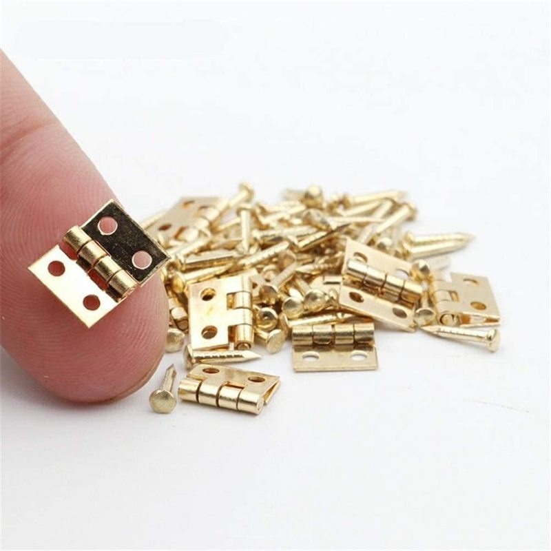 10Pcs Pure Copper Mini Metal Hinge With Nails for Wooden Box， Jewelry Chest Box ，Cabinet ，DIY Accessories