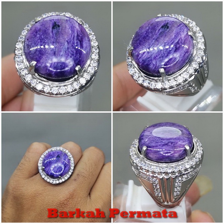 Cincin Batu Akik Bulu Macan Ungu Charoite Asli