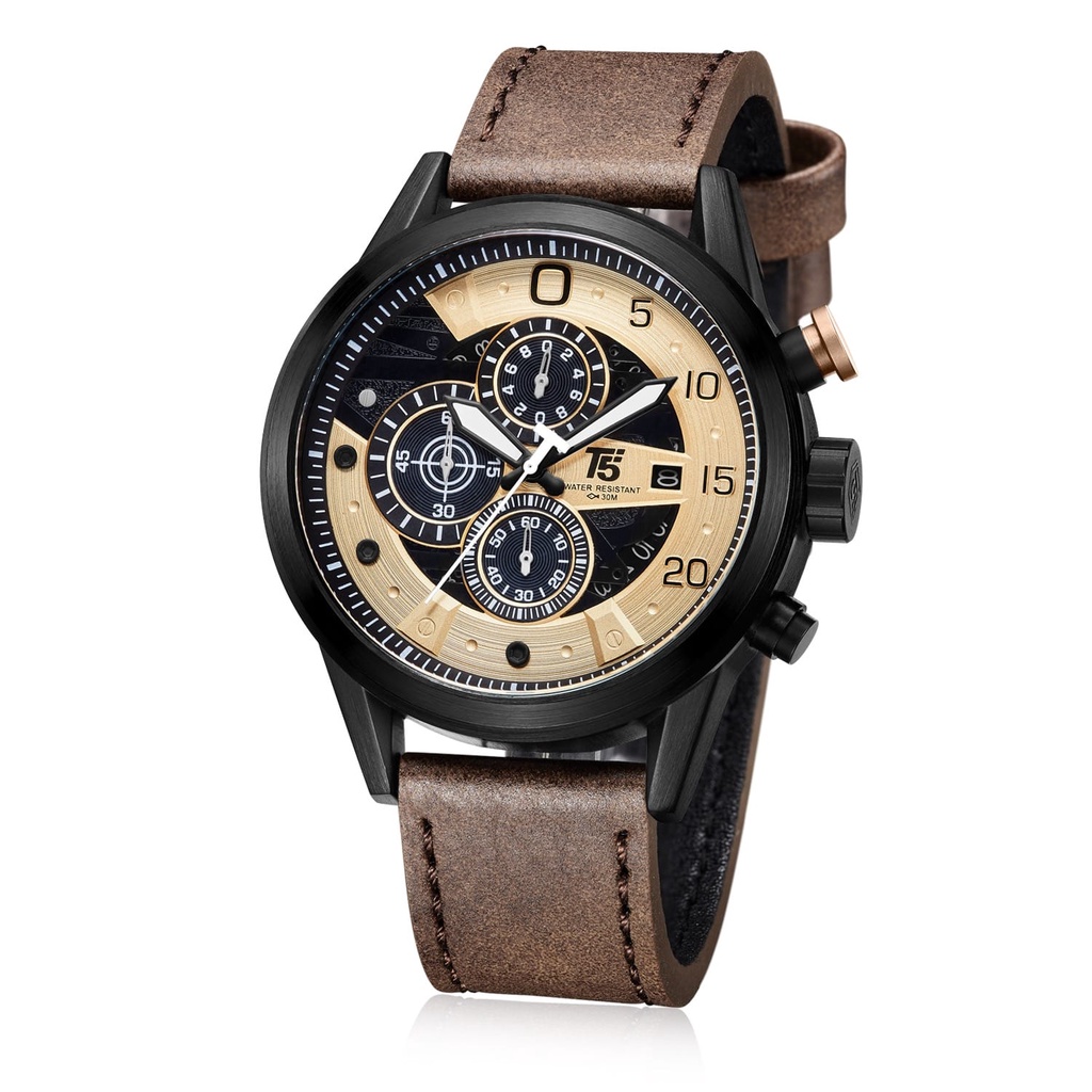 T5 H 3734G .SMH JAM TANGAN PRIA LEATHER STRAP/T5 H 3734G ORIGINAL FITUR CHRONOGRAPH STOPWATCH