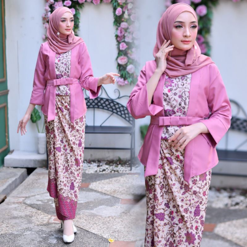 IndahKebaya | SET KEBAYA ELNIRA KUTU BARU DAN ROK LILIT BATIK JUMBO / KEBAYA KUTUBARU MODERN / SET PAKAIAN WANITA TERBARU / KEBAYA HITAM MAROON SILVER DUSTY PINK FANTA NAVY MOCCA