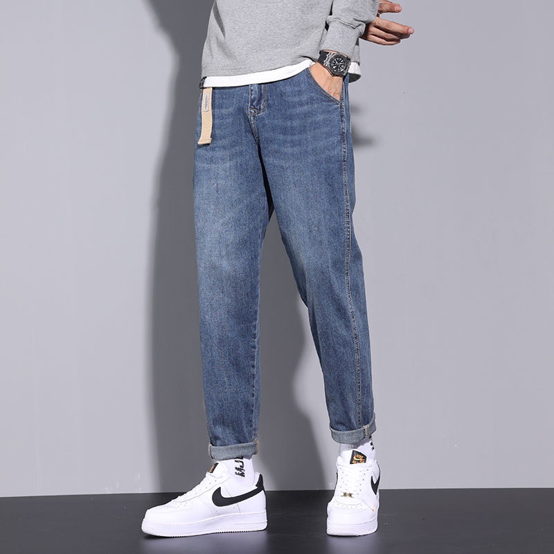 Celana Jeans Musim Panas Sederhana Pria Longgar Lurus Versi Korea Tren Musim Semi Dan Musim Gugur Ce