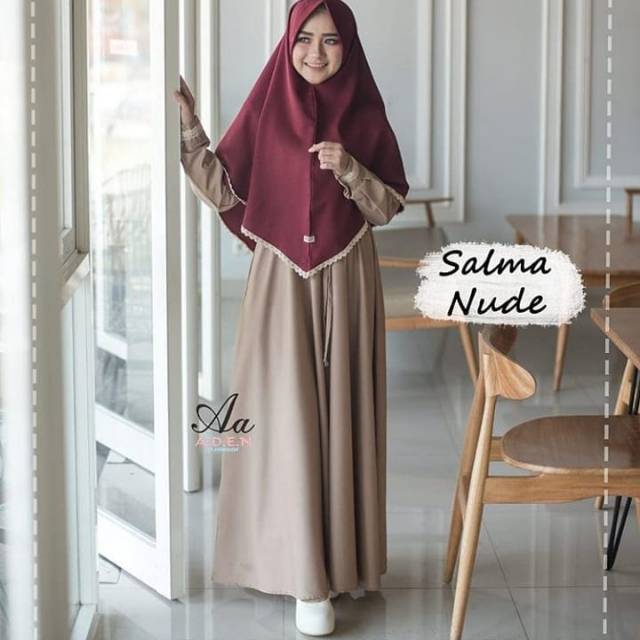 Salma syar'i + Khimar moca / gamis terbaru / gamis polos / gamis wanita bagus