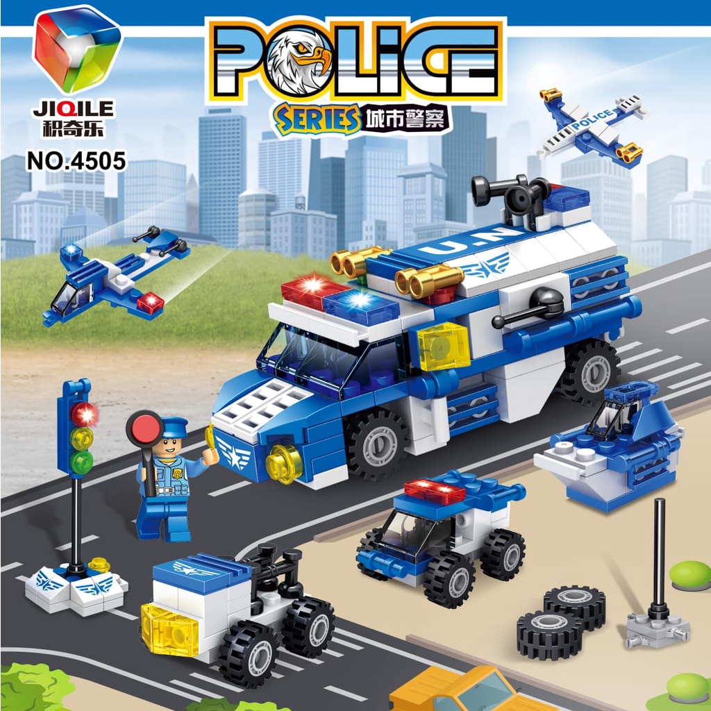 [FUNNY]Mainan Balok Susun Konstruksi Dan Polisi 6 in 1 / Balok Constuction And Police