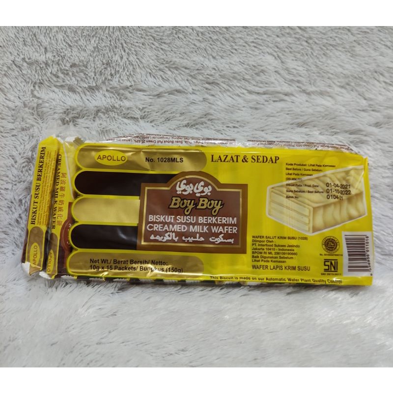 

Apollo Boy Boy Creamed Milk Wafer/Biskuit Lapis Krim Susu
