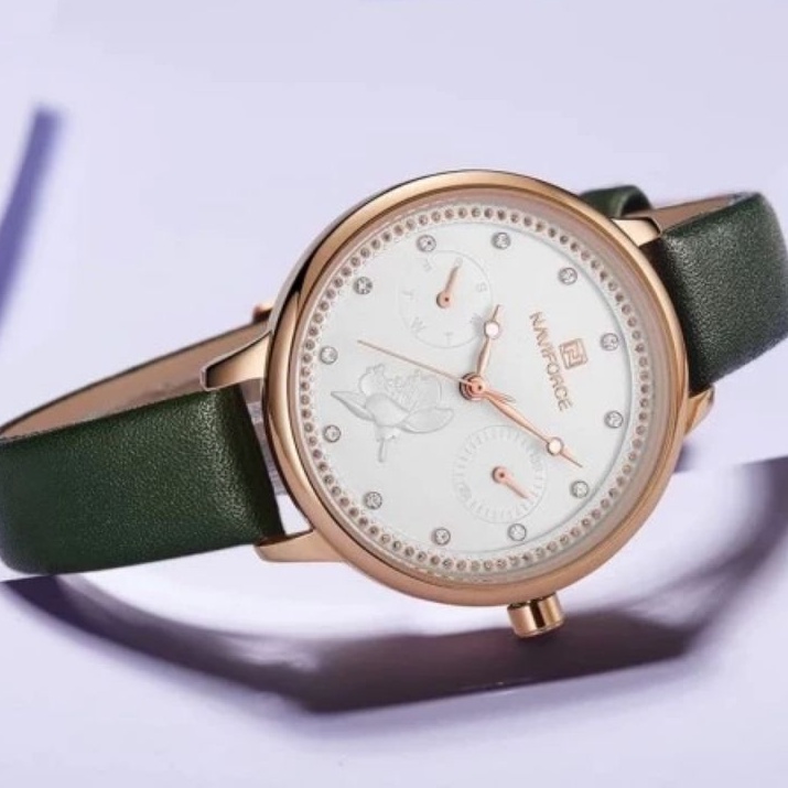 Jam Wanita Naviforce 5001 Kulit Rosegold Original