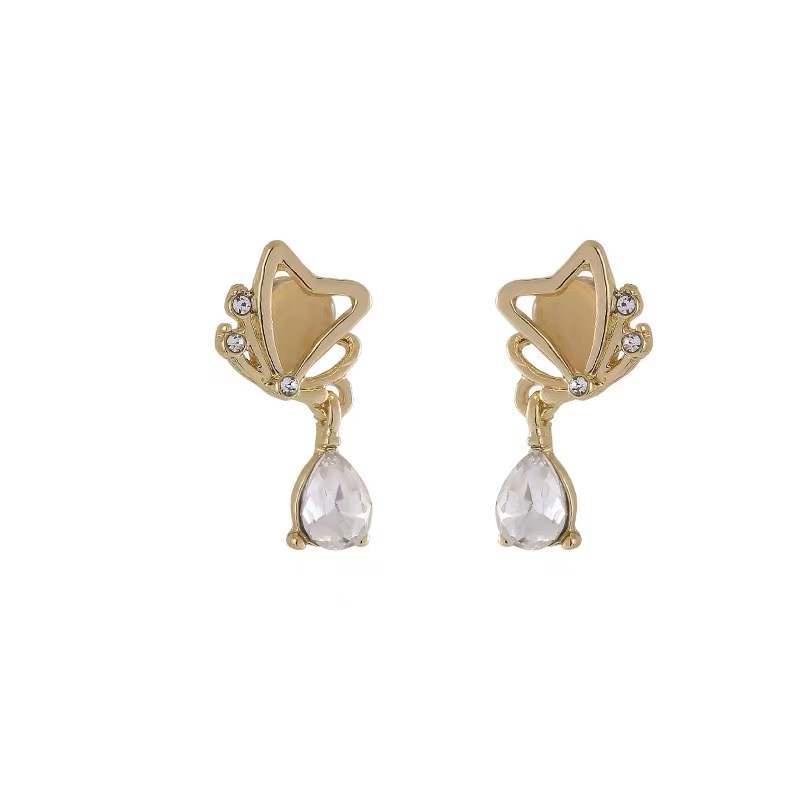 Anting Tusuk Gantung Panjang Desain Kupu-Kupu Hias Opal / Zircon Untuk Wanita Anting Fashion Korea Earing