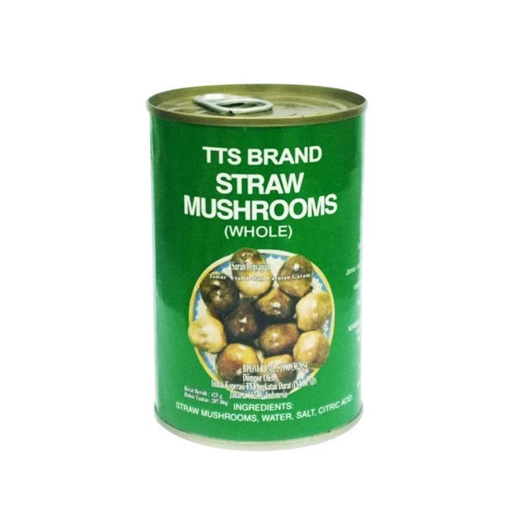 TTS Brand Straw Mushroom Whole / Jamur Kaleng 425 Gram