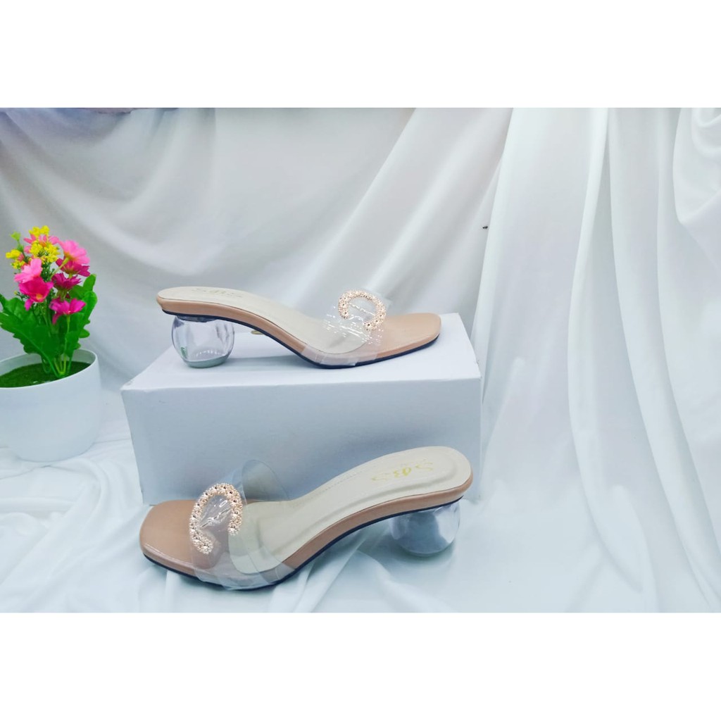 SANDAL WANITA HAK KACA BULAT SANDAL KOKOP PAREASI SANDAL HEELS-MOCCA