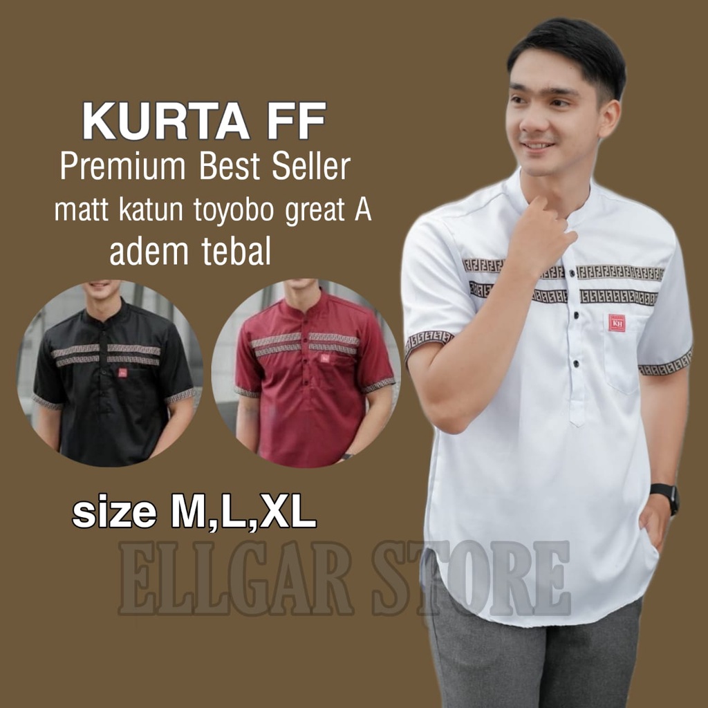 Baju Koko Kurta Pria Lengan Pendek Model FF Koko Pria Terbaru 2022 Terlaris Size M L XL