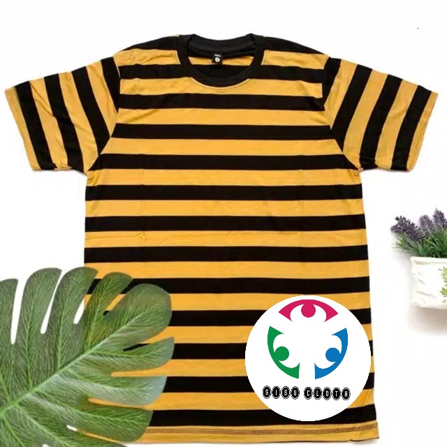  Kaos  Stripe Big Kuning  Kunyit List Hitam Baju  Kaos  Garis 