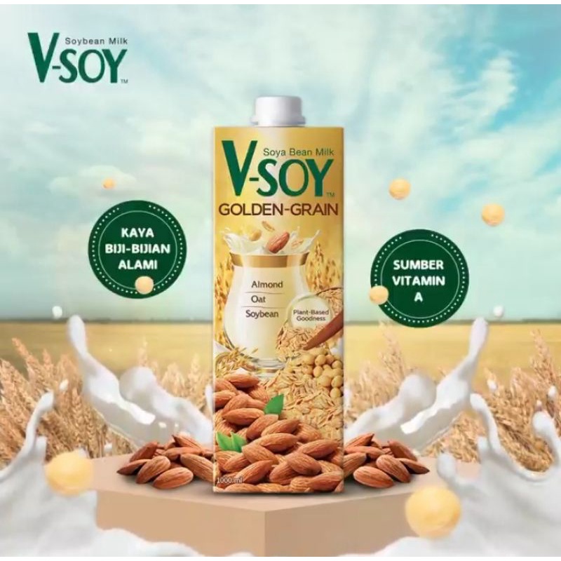 

V-Soy Golden Grain Susu Kedelai Almond Oat | Vsoy 1 Liter