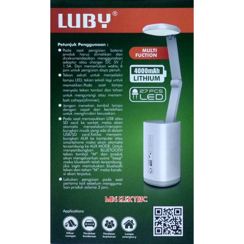 Lampu Belajar Multi Fungsi Luby L-6722 / Audio Player LED emergency