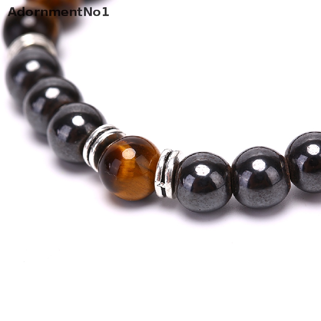 (AdornmentNo1) Gelang Manik Batu Hematite Tiger Eye Alami Elastis Untuk Pria