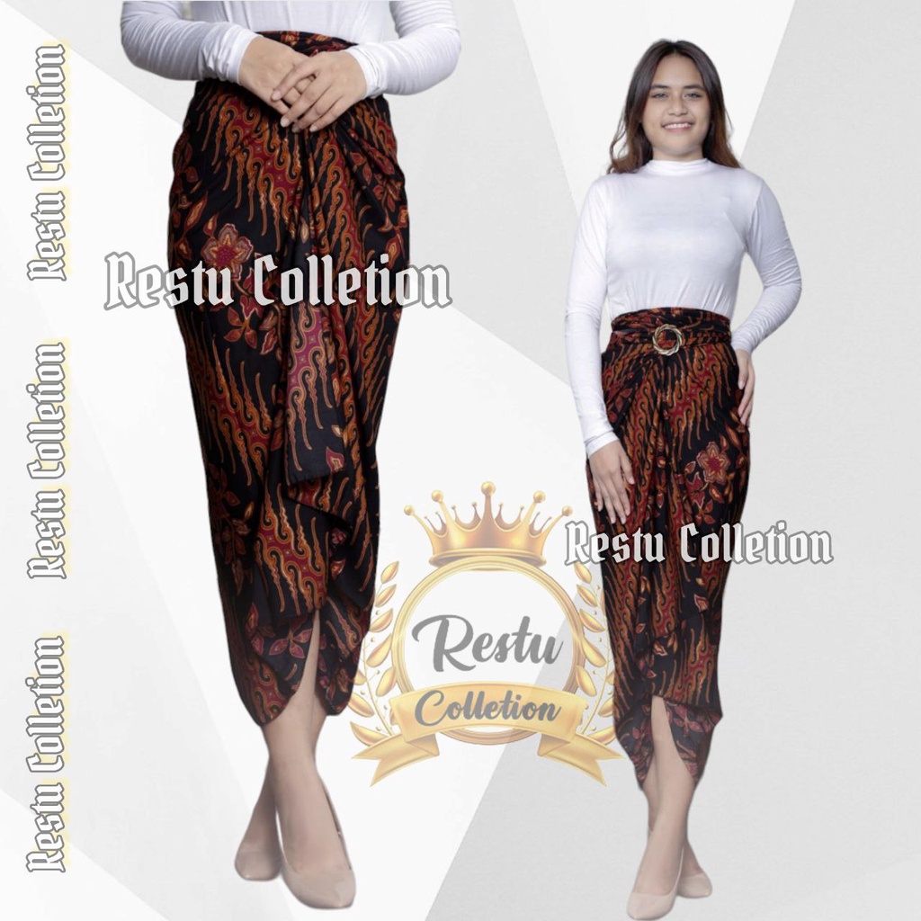 Rok Lilit Motif Batik Cerry Maroon Gold Cream Dan Silver Bawahan Kebaya Wisuda  Kondangan Bahan Premium