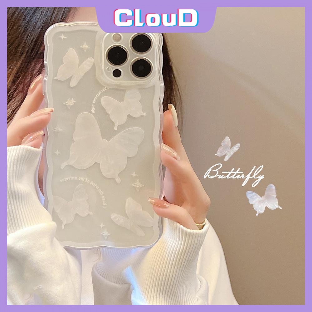 Butterfly Soft Case TPU Transparan Frame Gelombang Kupu-Kupu Untuk iPhone 11 Pro Max XR 12 13 Pro Max 7Plus 8Plus X XS Max 7 8 SE 2020 6 6S Plus