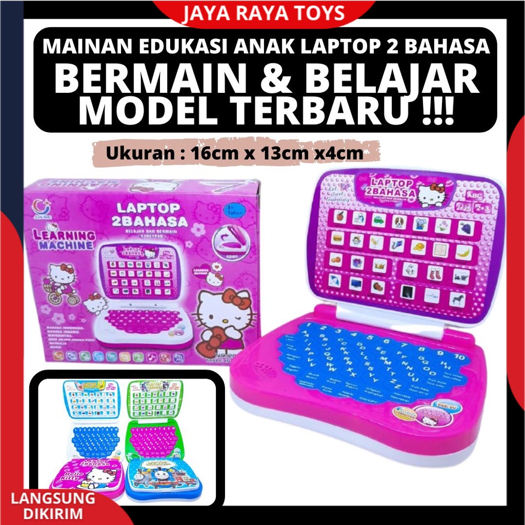 MAINAN EDUKASI ANAK MINI LAPTOP 2 BAHASA TANPA LAYAR BERKARAKTER UNTUK BELAJAR DAN BERMAIN ADA SUARA