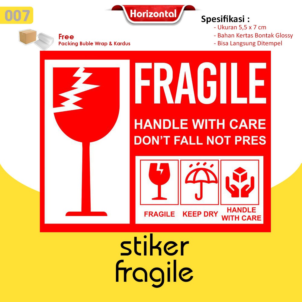 Stiker Fragile / Stiker Pecah Belah / Stiker Pengiriman Olshop / Stiker Unboxing Horizontal-007