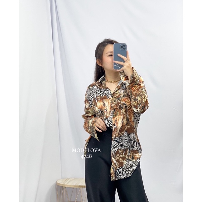 MDLV ~ KEMEJA SAFARI OVERSIZED SHIRT 4748 /KEMEJA BIG SIZE LENGAN PANJANG CEWEK/ FASHION IMPORT